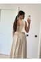 Crepe Back Wing Back Front Long Women's Dress with Pens Detail - Beige - 4
