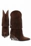 Women's coffee suede layered tassel detailed pointed toe thin high heeled boots - 3