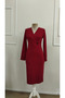 Women's Long Sleeve Double Breasted Collared Buttoned Back Slit Midi Imported Crepe Dress - 4
