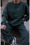 Marchè Bien Women's Crew Neck Embroidered 3 Thread Cotton Sweat Top and Bottom Set - Green - 5