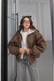 Brown Hooded Double Layer Bomber Coat - 3