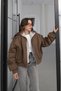 Brown Hooded Double Layer Bomber Coat - 2