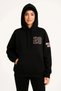 Marchè Bien Women's 3 Thread Cotton Hooded Printed Hoodie Sweatshirt with Kangaroo Pocket - Black