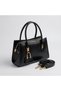 Black Patent Leather Look Women's Handbag and Crossbody Mini Bag with Gold Detailed Zipper - 4