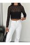 Women's Lace Long Sleeve Blouse - Black - 7