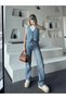 Women's Knitwear Sleeveless Woven Buttons Vest - Blue - 5
