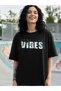 Women's Short Sleeve Summer T-Shirt Crew Neck Vibes Printed T-Shirt - Black - 3