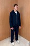 Men's Double Face Basic Hooded Set Navy Blue - 2