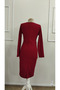 Women's Long Sleeve Double Breasted Collared Buttoned Back Slit Midi Imported Crepe Dress - 5