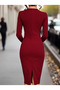 Women's Long Sleeve Double Breasted Collared Buttoned Back Slit Midi Imported Crepe Dress - 2
