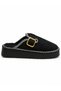 Women's Black Fur-Lined Suede Look Thick Sole Winter Slippers - 2