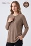Women's Winter Twisted Patterned 4-Button Knitwear Look Mother's Combed Cotton Blouse - 2