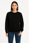 Women's 3 Thread Cotton Plain Crew Neck Sweatshirt - Black - 4
