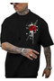 Marchè Bien Men's Short Sleeve Summer T-Shirt Crew Neck Rose Printed T-Shirt - Black