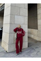 Marchè Bien Women's 3 Thread Cotton Collared Sweat Baggy Pants Set - Burgundy - 2