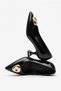 Tunser low heel women's stiletto black patent leather with front buckle - 4