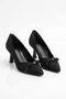 Omel v neck bow trimmed women's low heeled stiletto black satin - 2