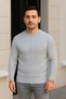 Marchè Bien Men's Crew Neck Knitwear Sweater Cotton Thick Ribbed Woven Regular Fit - Gray - 3
