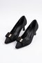 Nurel front bow buckle women's low heeled stiletto black satin - 2