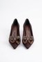 Nesper bow stone low heeled women's stiletto coffee satin - 6