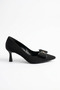 Nurel front bow buckle women's low heeled stiletto black satin - 3
