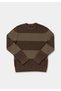 Regular Fit Round Neck Striped Men's Brown Sweater - 5