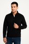 Marchè Bien Men's Polar Fleece Sweater with High Collar, Half Zip, Zippered Chest Pocket, Black Piping - Black