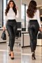 Women's Lycra Imported Faux Leather Fabric Elastic Waist Tight-Legged Trousers-Black
