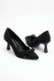 Omel v neck bow trimmed women's low heeled stiletto black satin - 7