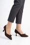 Omel v neck bow trimmed women's low heeled stiletto coffee satin - 5