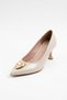 Tunser front buckle low heel women's stiletto beige patent leather - 3