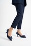 Nurel front bow buckle women's low heeled stiletto navy blue satin