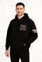 Men's Hooded Sweatshirt with Kangaroo Pocket, 3 Thread Cotton Printed Hoodie - Black