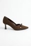 Omel v neck bow trimmed women's low heeled stiletto coffee satin - 7