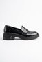 Moran belt detailed women's loafer flat black wrinkled - 4