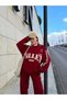Marchè Bien Women's 3 Thread Cotton Collared Sweat Baggy Pants Set - Burgundy - 3