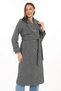 Marchè Bien Women's Long Cashmere Coat with Herringbone Weave, Double-Breasted Collar, Belted, with Pockets - Smoked - 8