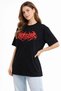 Marchè Bien Women's Short Sleeve Summer T-Shirt Crew Neck Printed Oversize T-Shirt - Black - 2