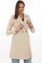 Marchè Bien Women's Cashmere Coat Black Wool Woven Double-Breasted Collar Lined Pocketed Belted Long Length - Beige