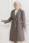 Women's Cashmere Coat Long Length Double Breasted Collar Belted Hijab Cashmere Coat Lined Wool - Mink - 8