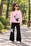 Winter, Spring, and Autumn Girls' Black Spanish Flared Bottoms and Pink Sweat Top