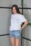Women's Crew Neck Printed Short Sleeve Oversized T-Shirt - White