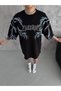 Marchè Bien Women's Crew Neck Printed Short Sleeve Oversize T-Shirt - Black