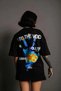 Marchè Bien Women's Crew Neck Printed Oversize Short Sleeve T-Shirt - Black - 2