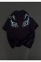 Marchè Bien Women's Crew Neck Printed Short Sleeve Oversize T-Shirt - Black - 5