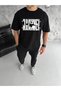 Men's T-Shirt Short Sleeve Crew Neck Folded Hanimci Printed T-Shirt - Black