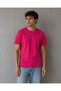 Men's Basic Cotton T-Shirt Crew Neck Solid Color Regular Fit T-Shirt - Fuchsia - 3