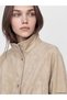 Nevavm Lcw Modest Beige Gathered Suede Look Women's Jacket with a Difference - 3