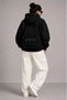 Women's 3 Thread Yarn Hooded Sweatshirt with Full Zipper and Back Bag Detail - Black - 4
