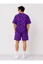 Marchè Bien Men's Oversize Kalıp Pubg Bape X Shark Embroidered Pocket Shorts Set - Purple - 2